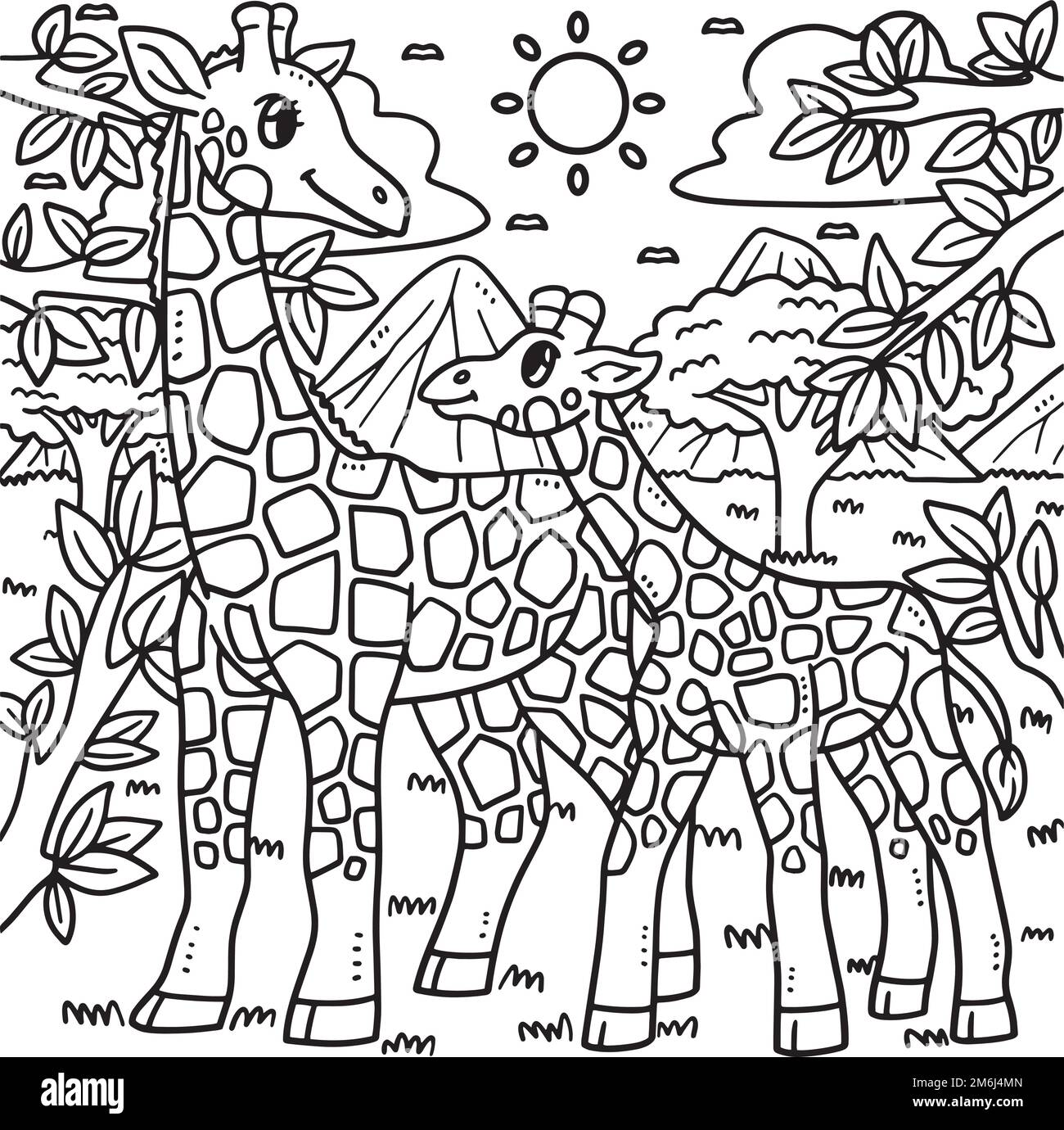 Mother Giraffe and Baby Giraffe Coloring Page  Stock Vector