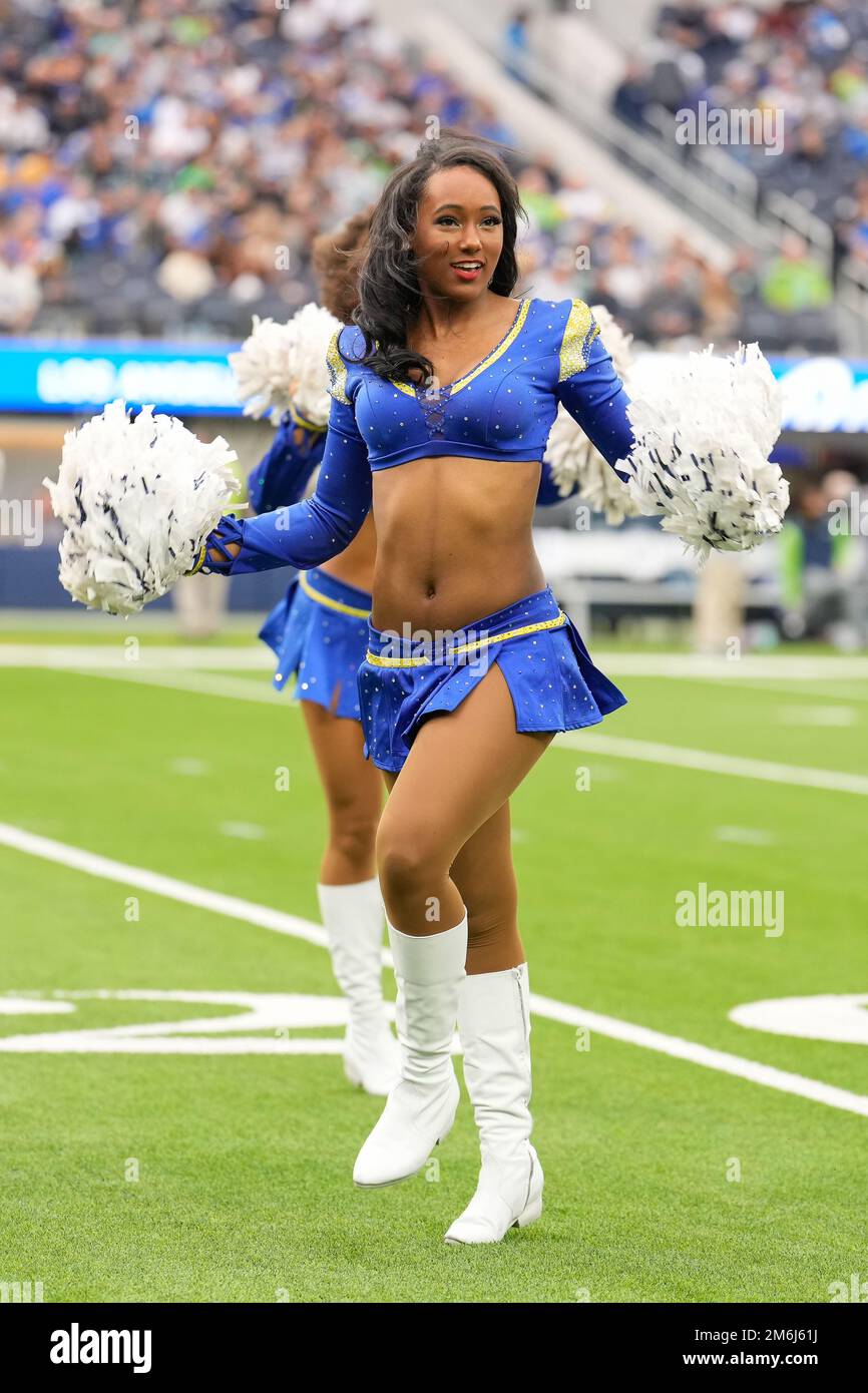 Los Angeles Rams Cheerleader against the Seattle Seahawks during a NFL football game, Sunday, Dec. 4, 2022, in Inglewood, Calif at Sofi Stadium. The S Stock Photo