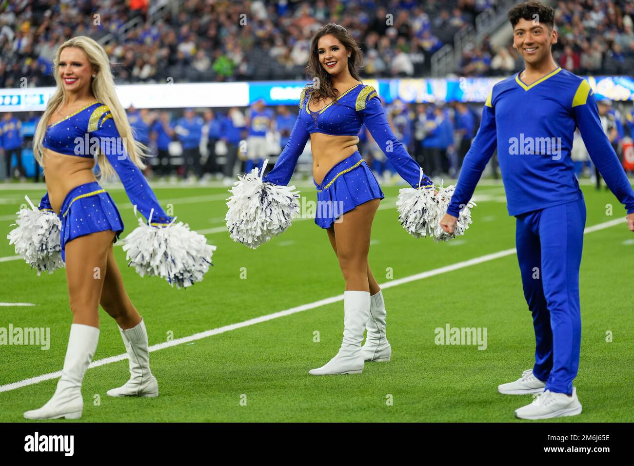 Los Angeles Rams cheerleaders against the Seattle Seahawks during a NFL football game, Sunday, Dec. 4, 2022, in Inglewood, Calif at Sofi Stadium. The Stock Photo