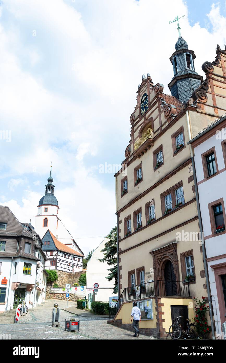 Street scenes of Colditz, town in Saxony, Germany; old houses, town