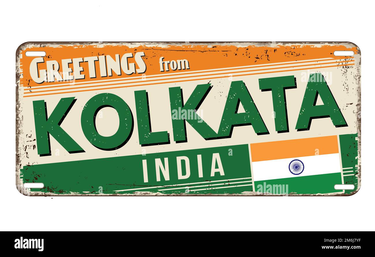 Greetings from Kolkata vintage rusty metal plate on a white background, vector illustration Stock Vector