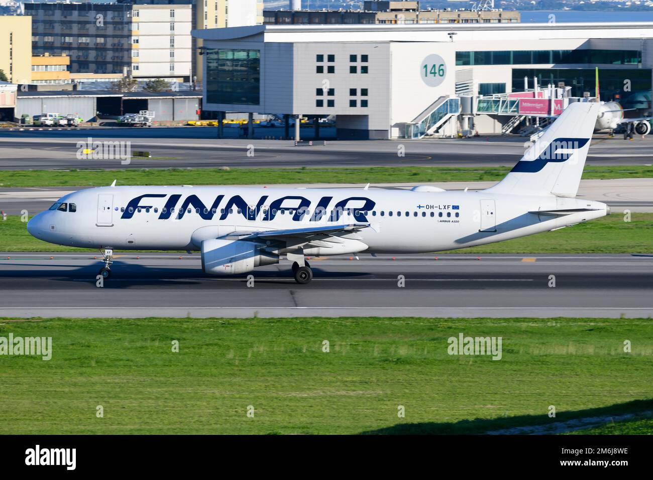 Finnair airline Airbus A320 aircraft. Airplane A320 of finish airline. Plane of Finnair registered as OH-LXF. Stock Photo