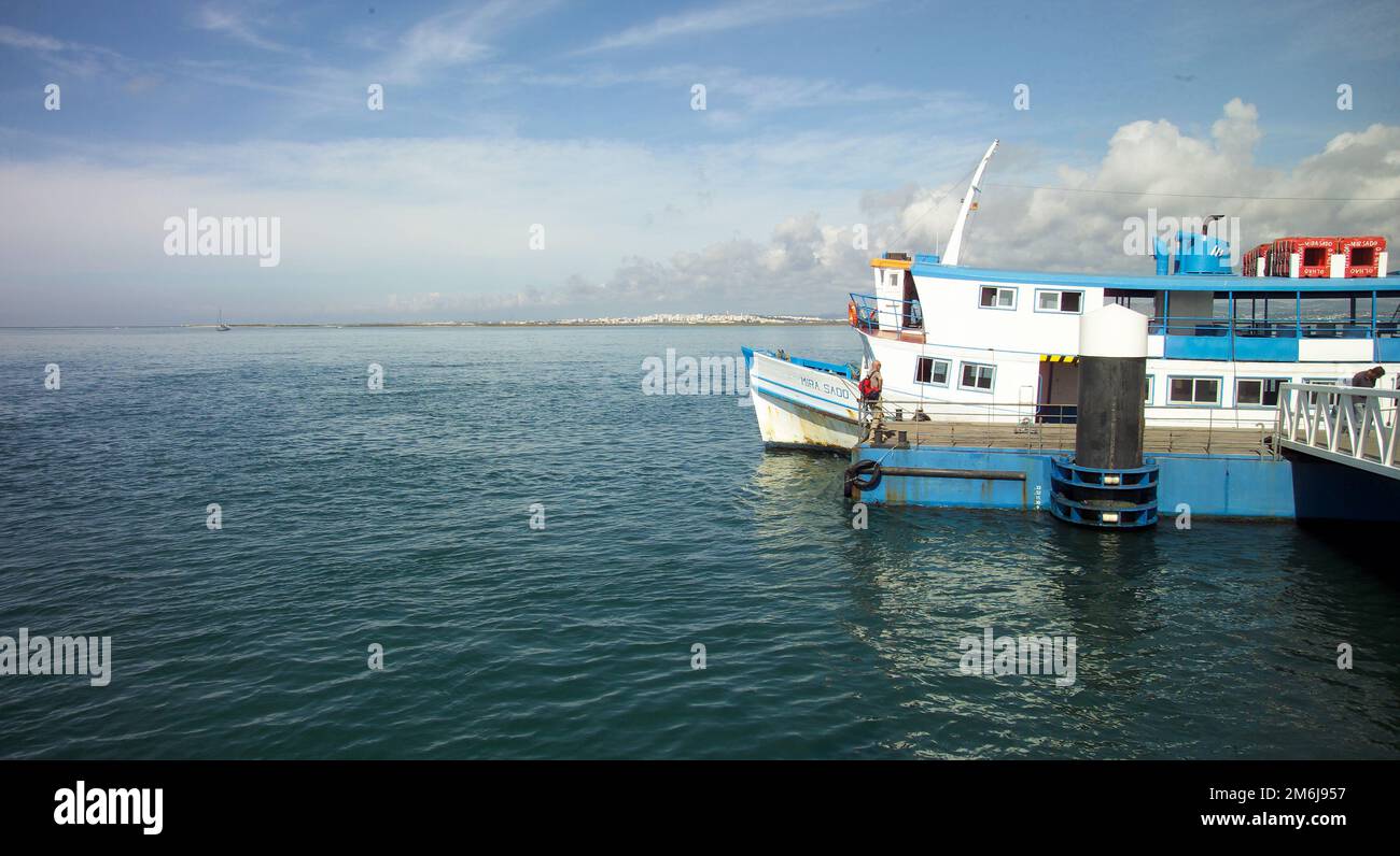 Transport boat to the islands off Olhao, Algarve - Portugal Stock Photo