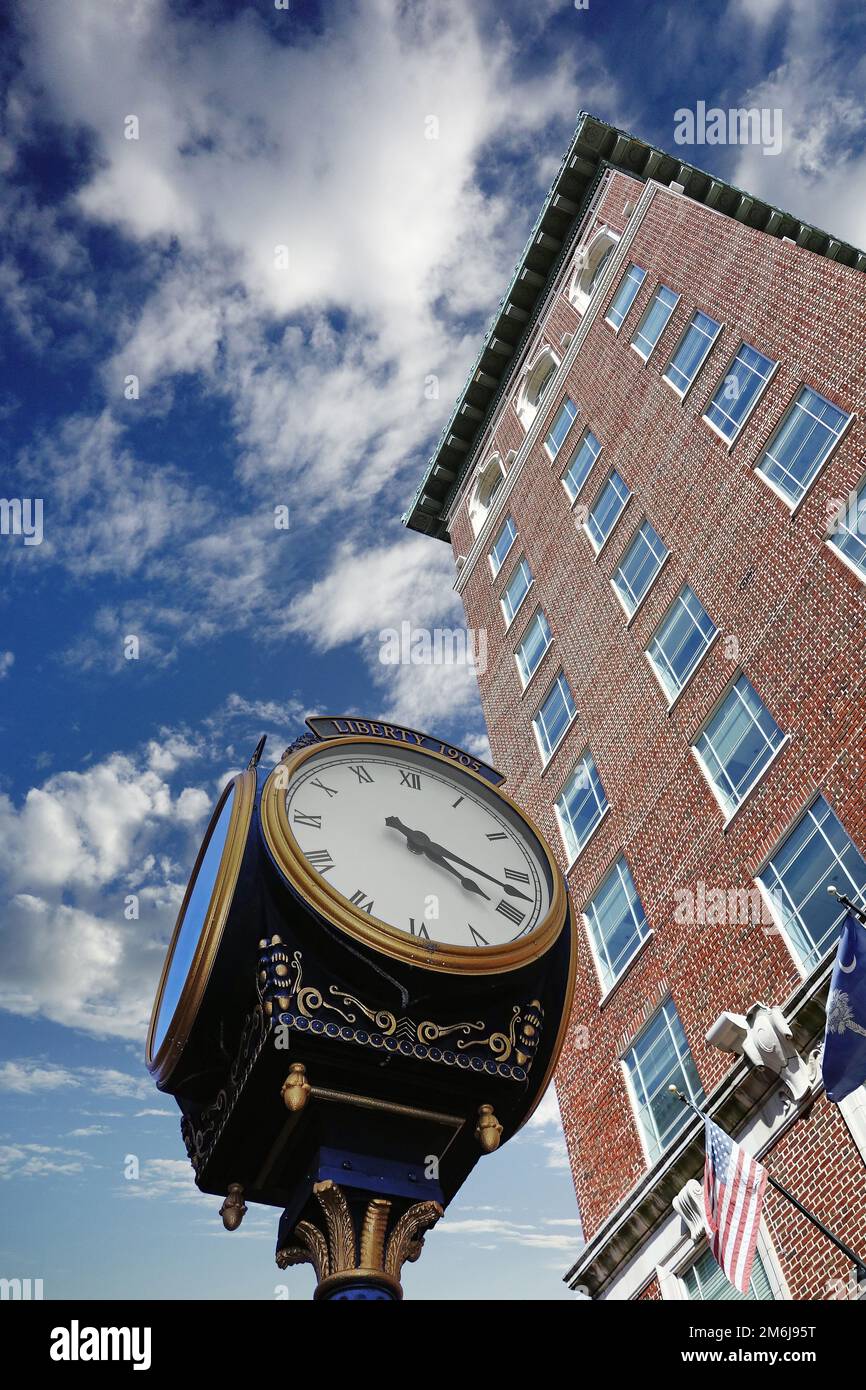 Clock on the corner of Court St and Main St in downtown Greenville SC
