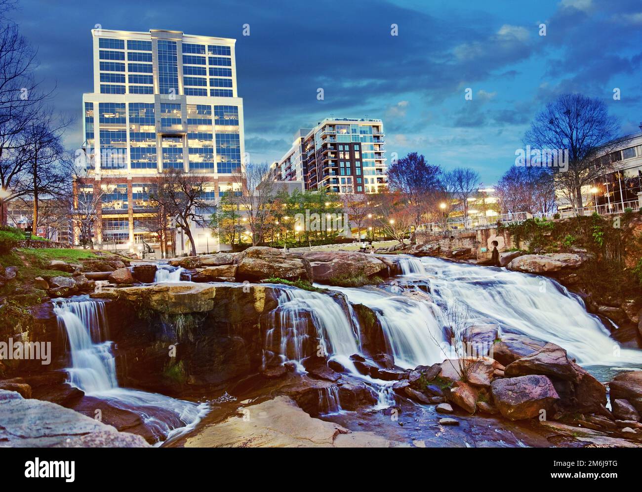 The Reedy River in Falls Park, in the center of downtown Greenville South Carolina Stock Photo