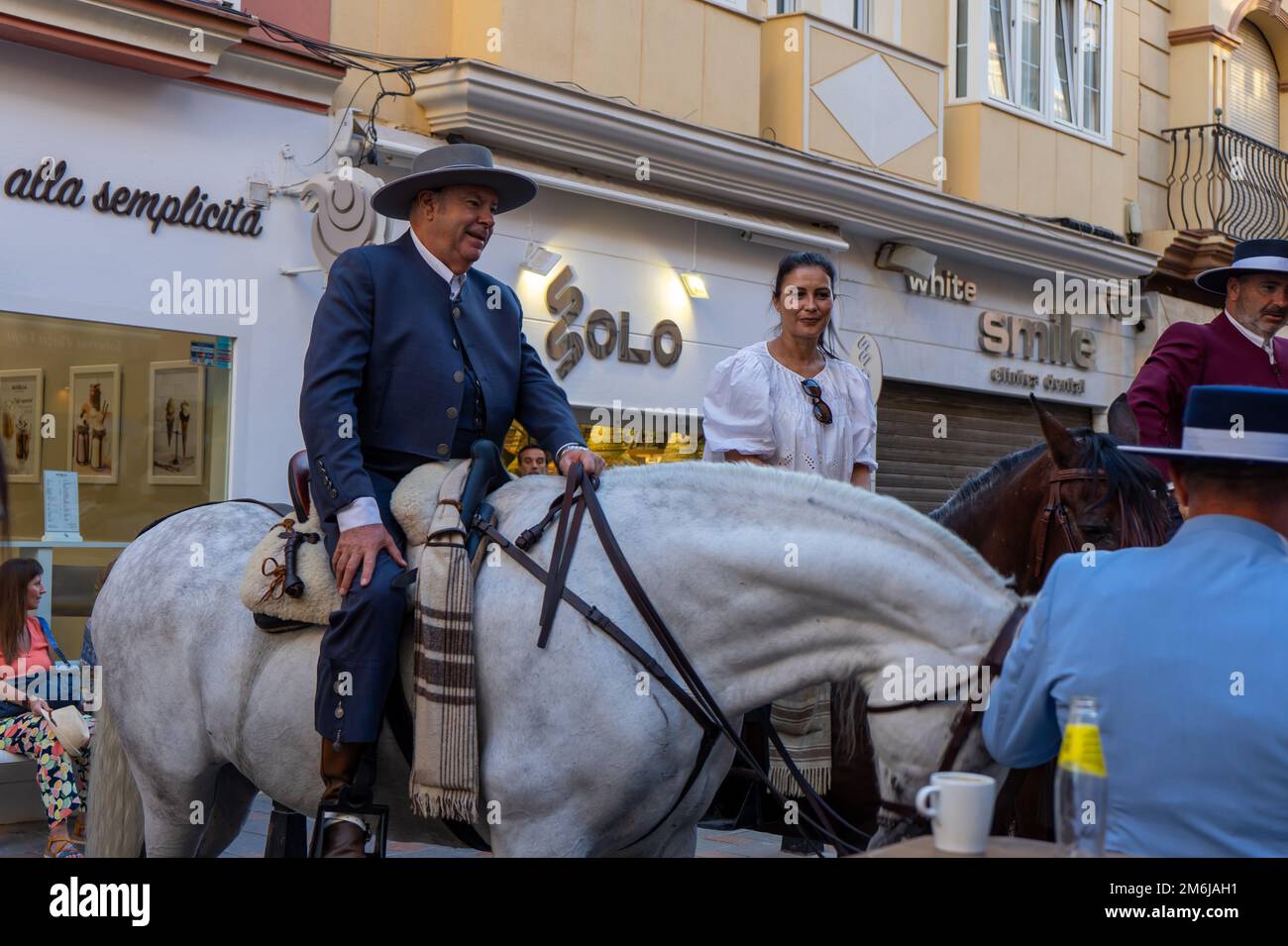 Spanish Riders Crewel FUENGIROLLA, SPAIN - SEPTEMBER 17, 2022: Spanish traditional riders ...