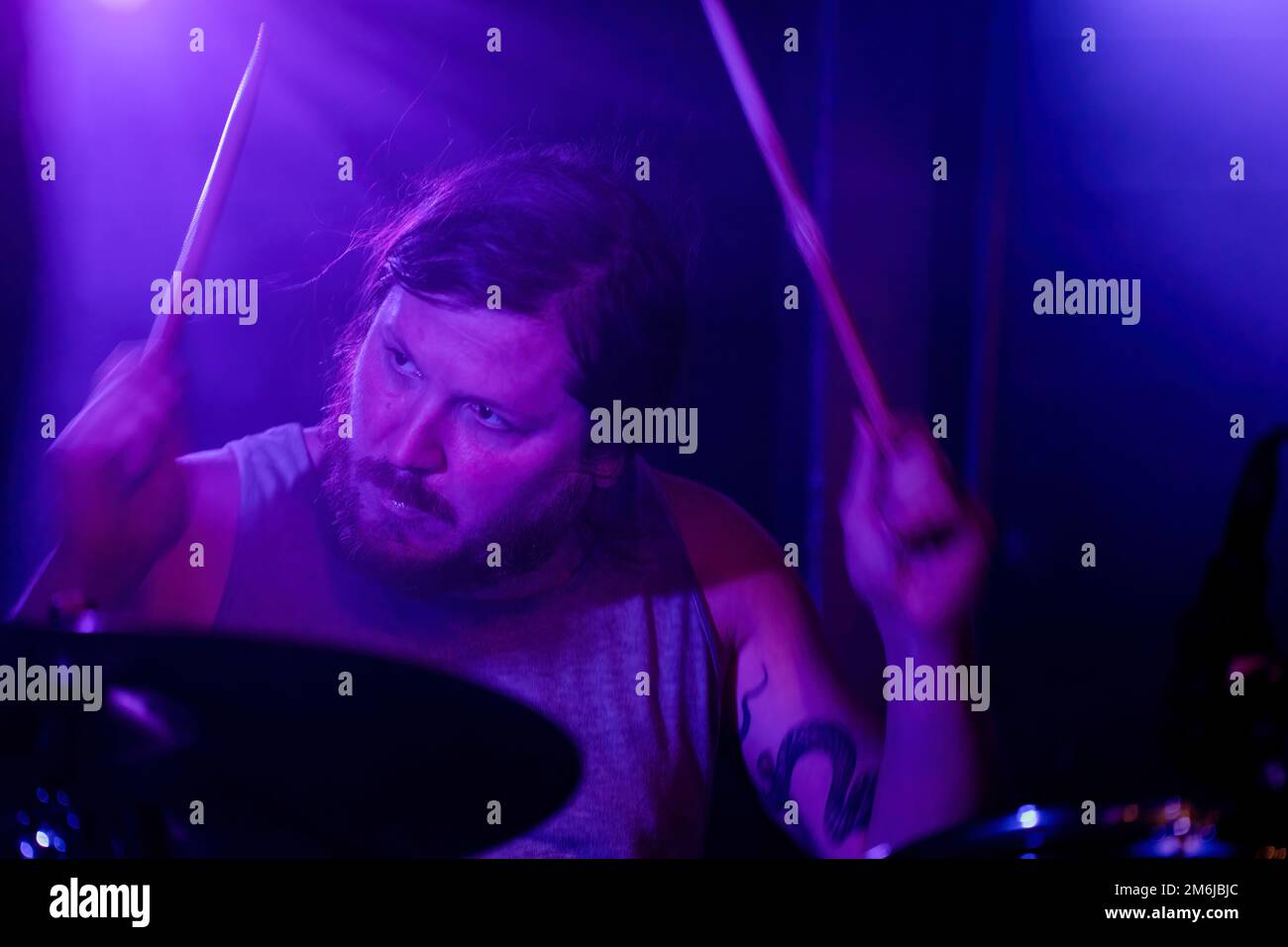 Bergen, Norway. 22nd, October 2022. The American doom metal band Pallbearer performs a live concert at Kulturhuset in Bergen. Here drummer Mark Lierly is seen live on stage. (Photo credit: Gonzales Photo - Jarle H. Moe). Stock Photo