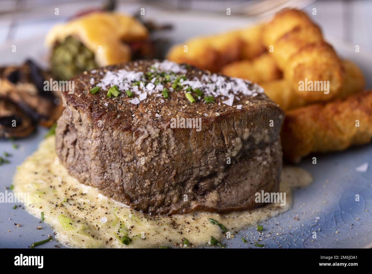 Close up of a steak on a plate Stock Photo