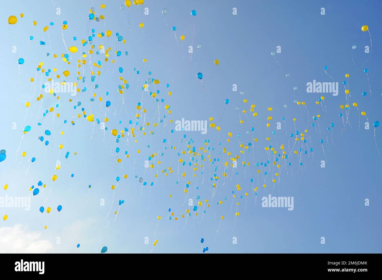 Hundreads of balloons in Ukrainian national colors - blue and yellow ...
