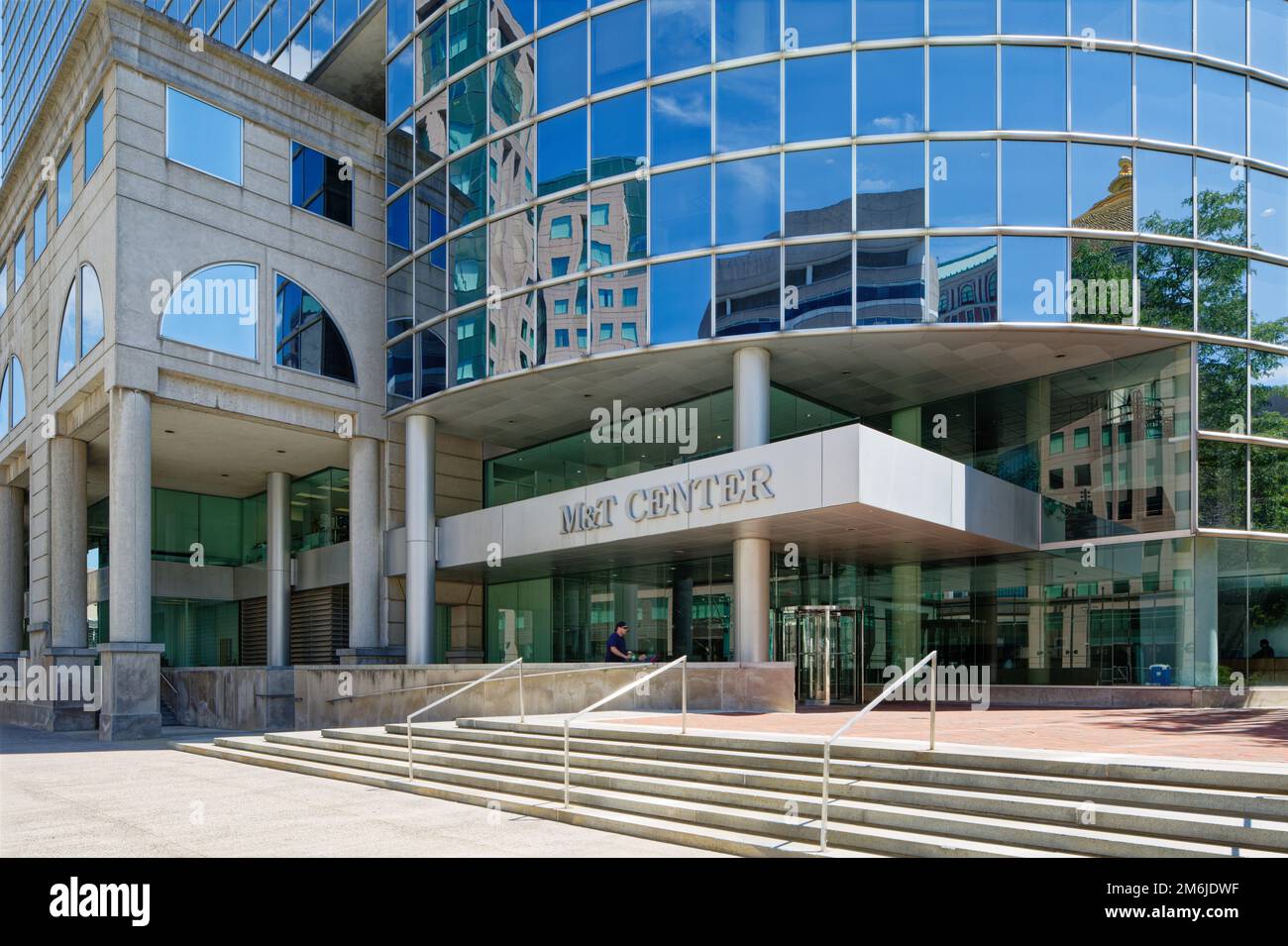The blue glass M&T Center, aka 3 Fountain Plaza, was built in 1983 as