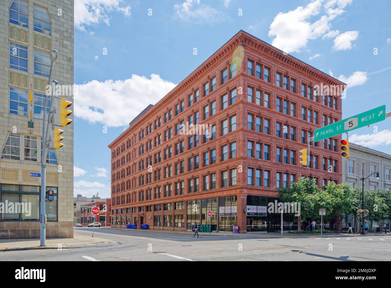Sidway Building, erected in 1907, grew by two floors in 1913. It was converted from commercial to residential Sidway Lofts & Apartments in 2004. Stock Photo