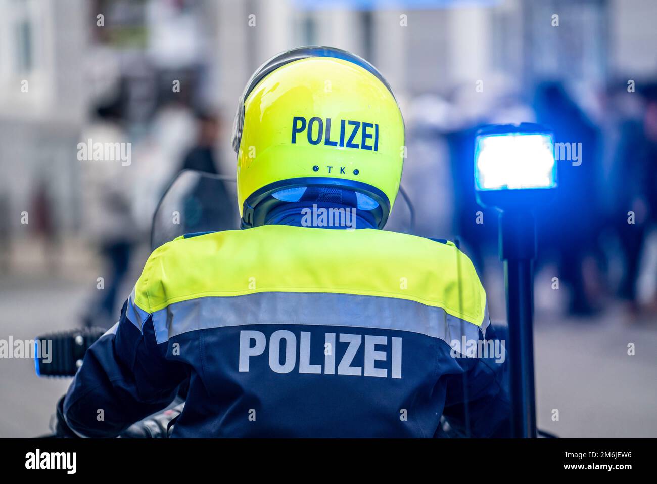 Police motorbikes, at an event, waiting to be used, Essen, NRW, Germany, Stock Photo