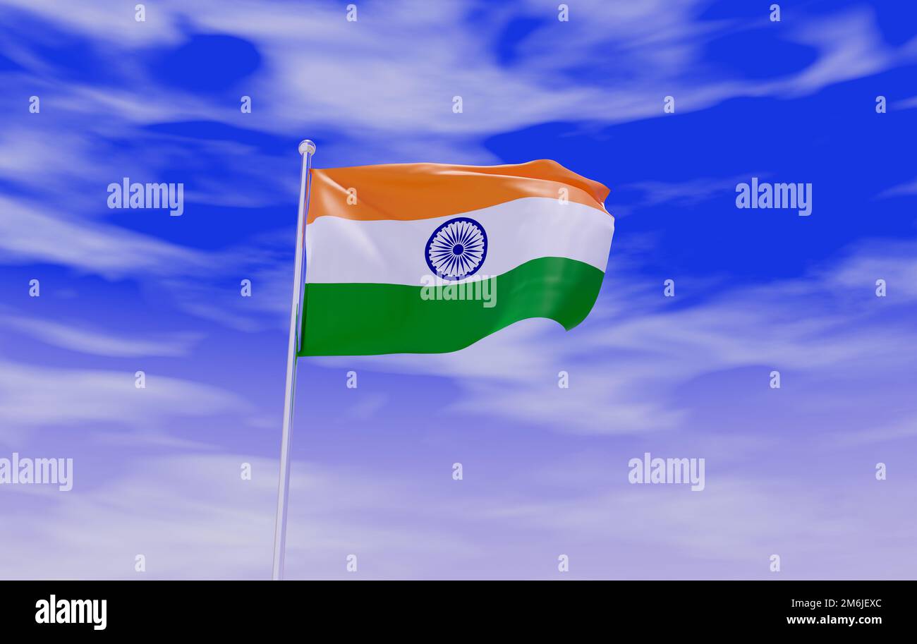 Tricolor Indian Flag during Daylight and beautiful sky - 3D ...