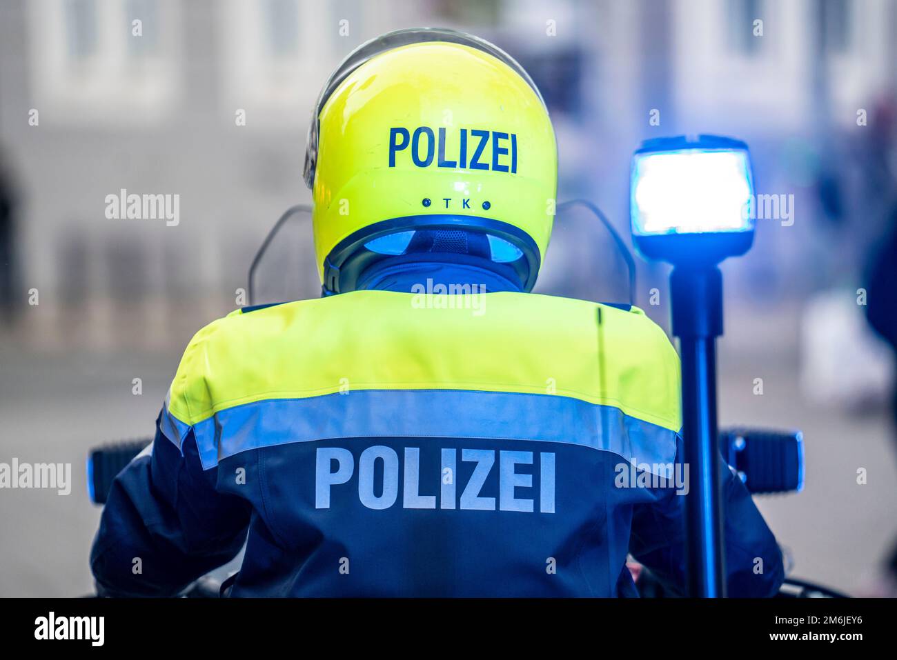 Police motorbikes, at an event, waiting to be used, Essen, NRW, Germany, Stock Photo