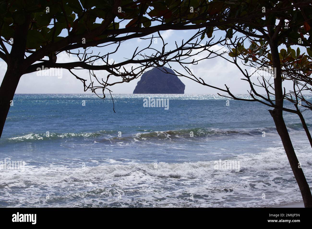 View of the Diamond rock in the caribbean ocean in Martinique. Stock Photo