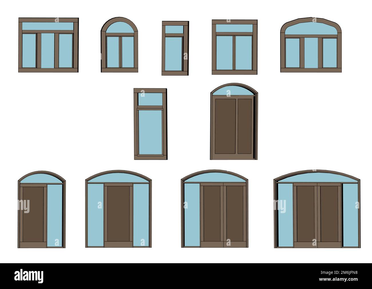 old home door and window vector illustration Stock Vector