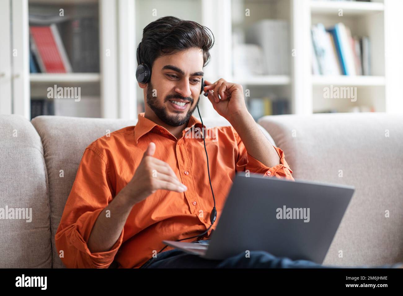 Young middle eastern man project manager working from home Stock Photo