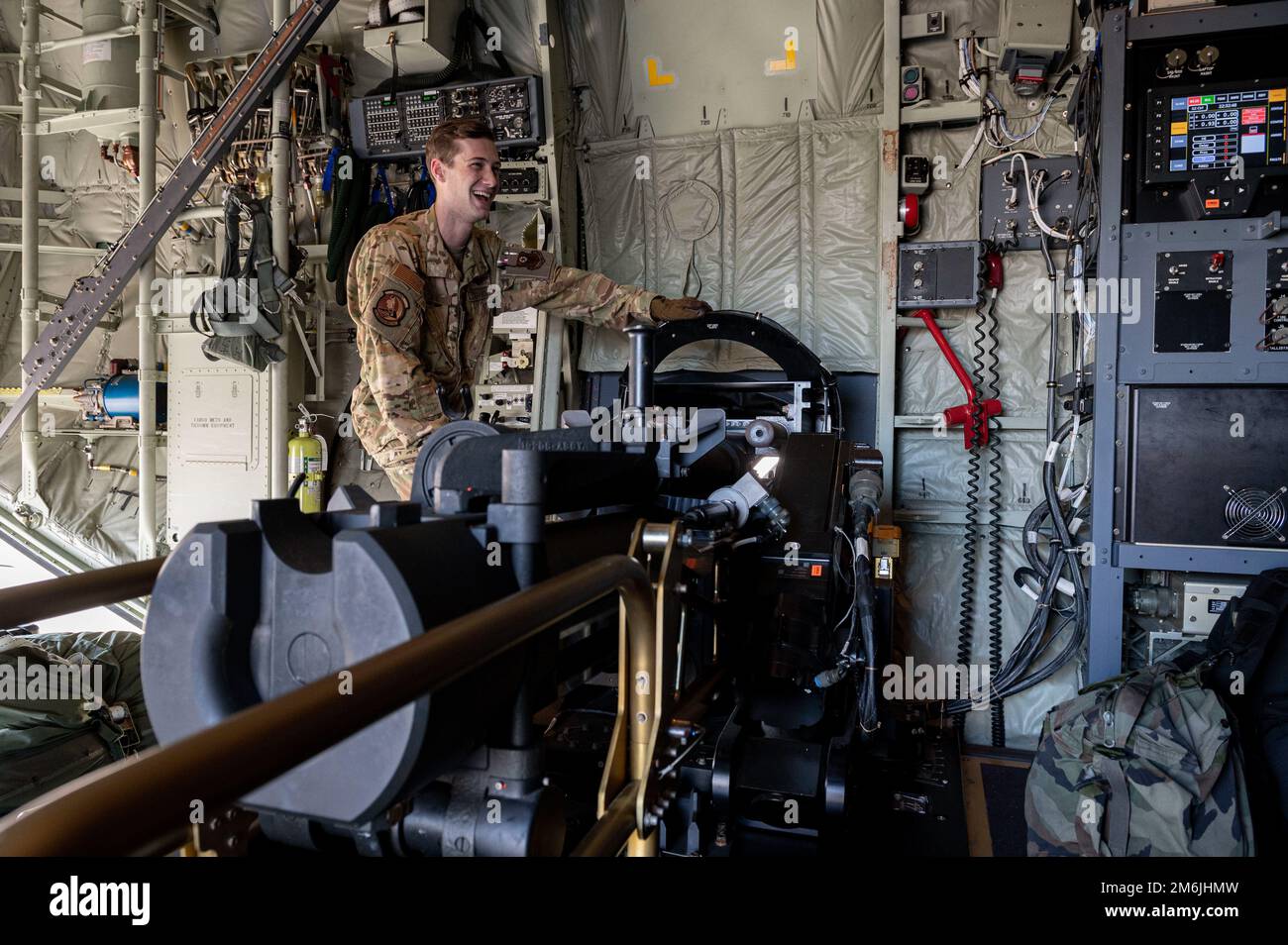 U.S. Air Force Senior Airman Jaxon Brown, an aerial gunner with the 4th ...