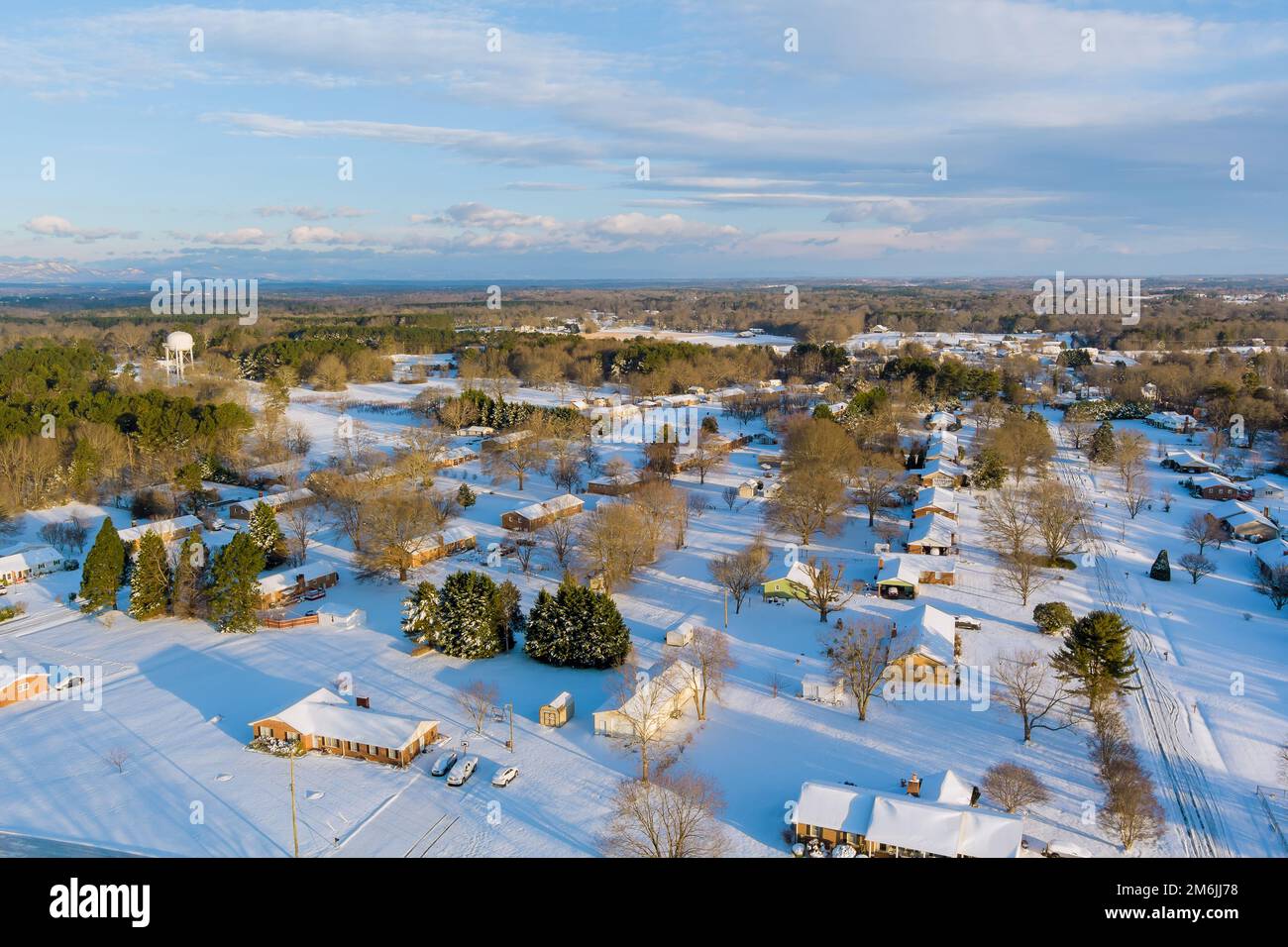 In South Carolina State US an American small town after big snowfall is