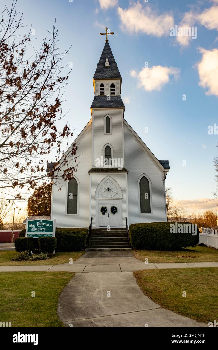 St Patrick's Church  on Main Street in Northfield, MA Stock Photo