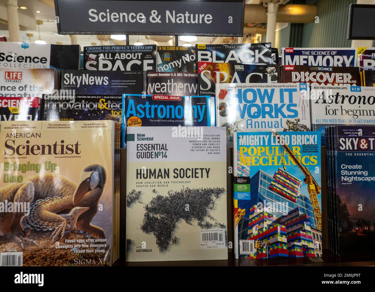 Barnes & Noble booksellers on Union Square has a large selection of magazines, New York City, USA  2023 Stock Photo
