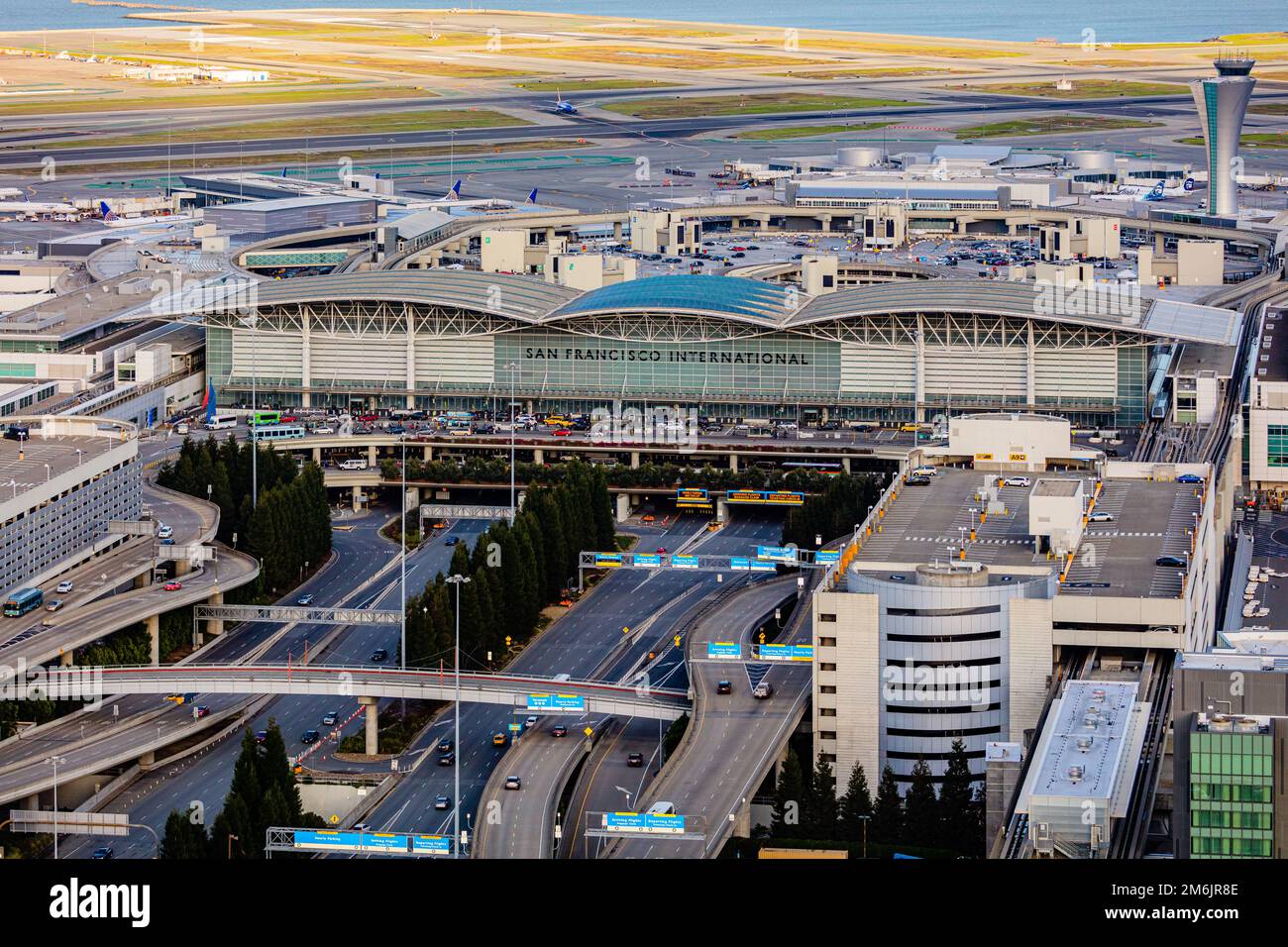 San francisco international airport terminal aerial photography stock