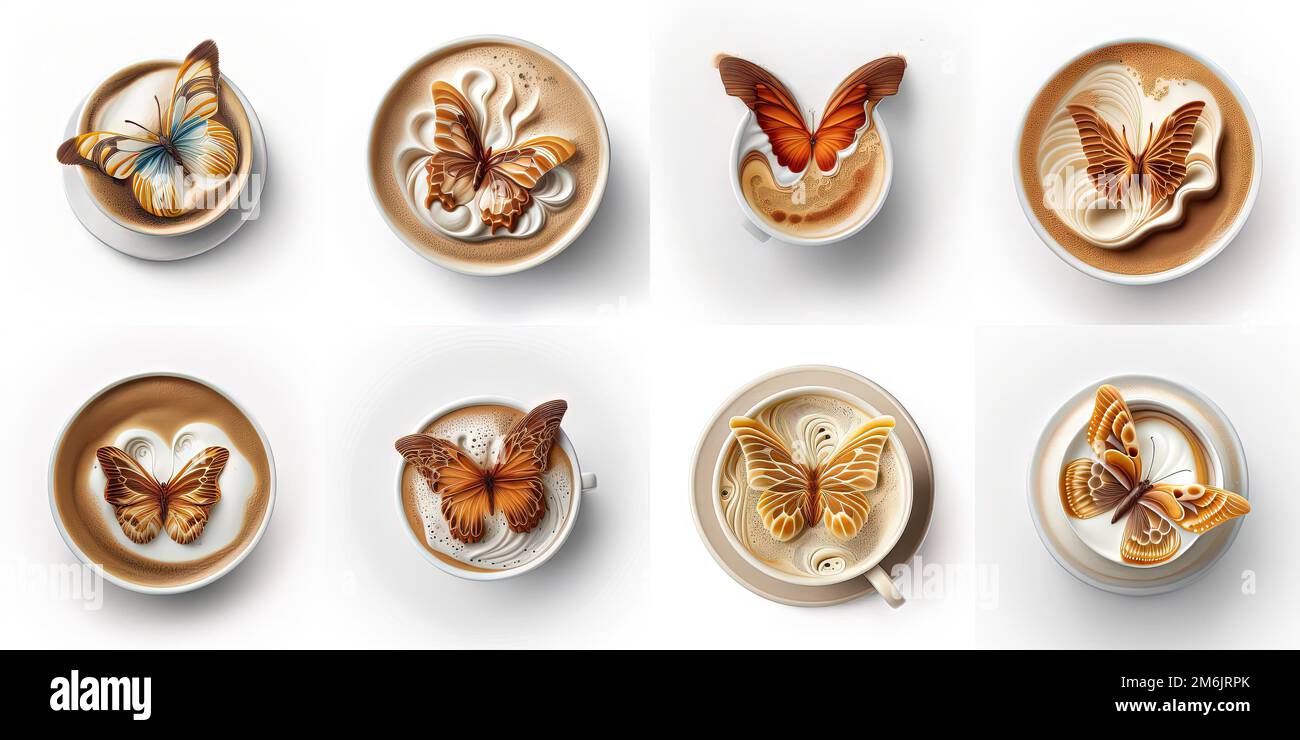 Set of latte art cup of coffee Stock Photo Alamy