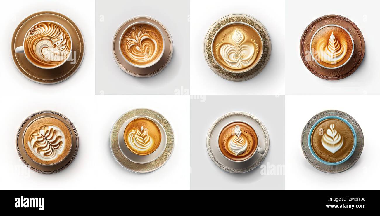 Set of latte art cup of coffee Stock Photo Alamy