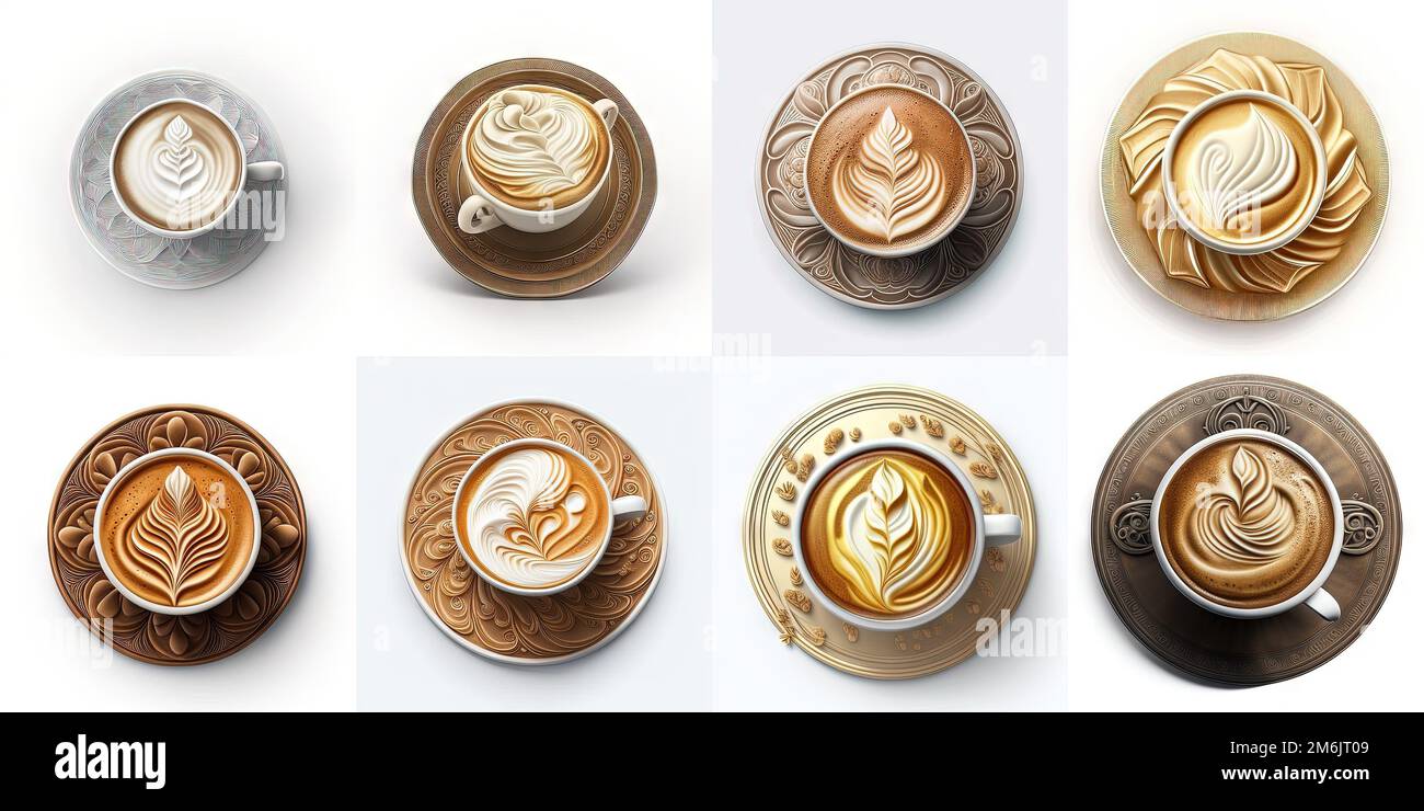 Set of latte art cup of coffee Stock Photo Alamy