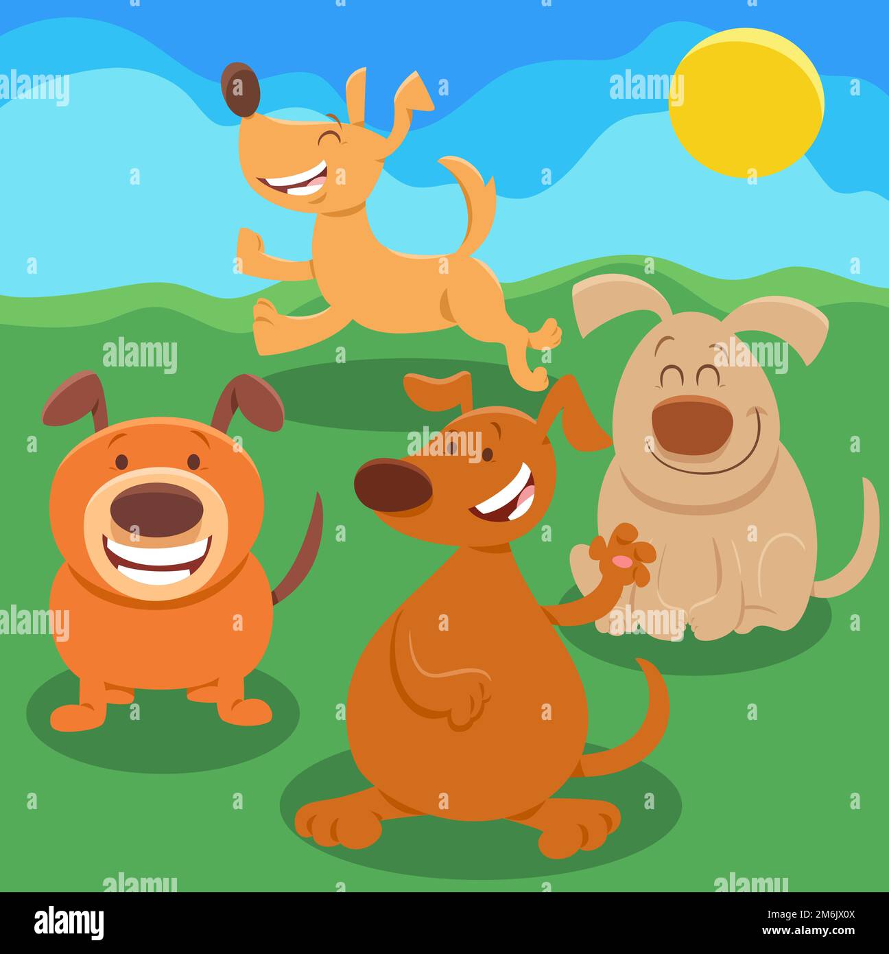 Funny cartoon dogs animal characters group Stock Photo - Alamy