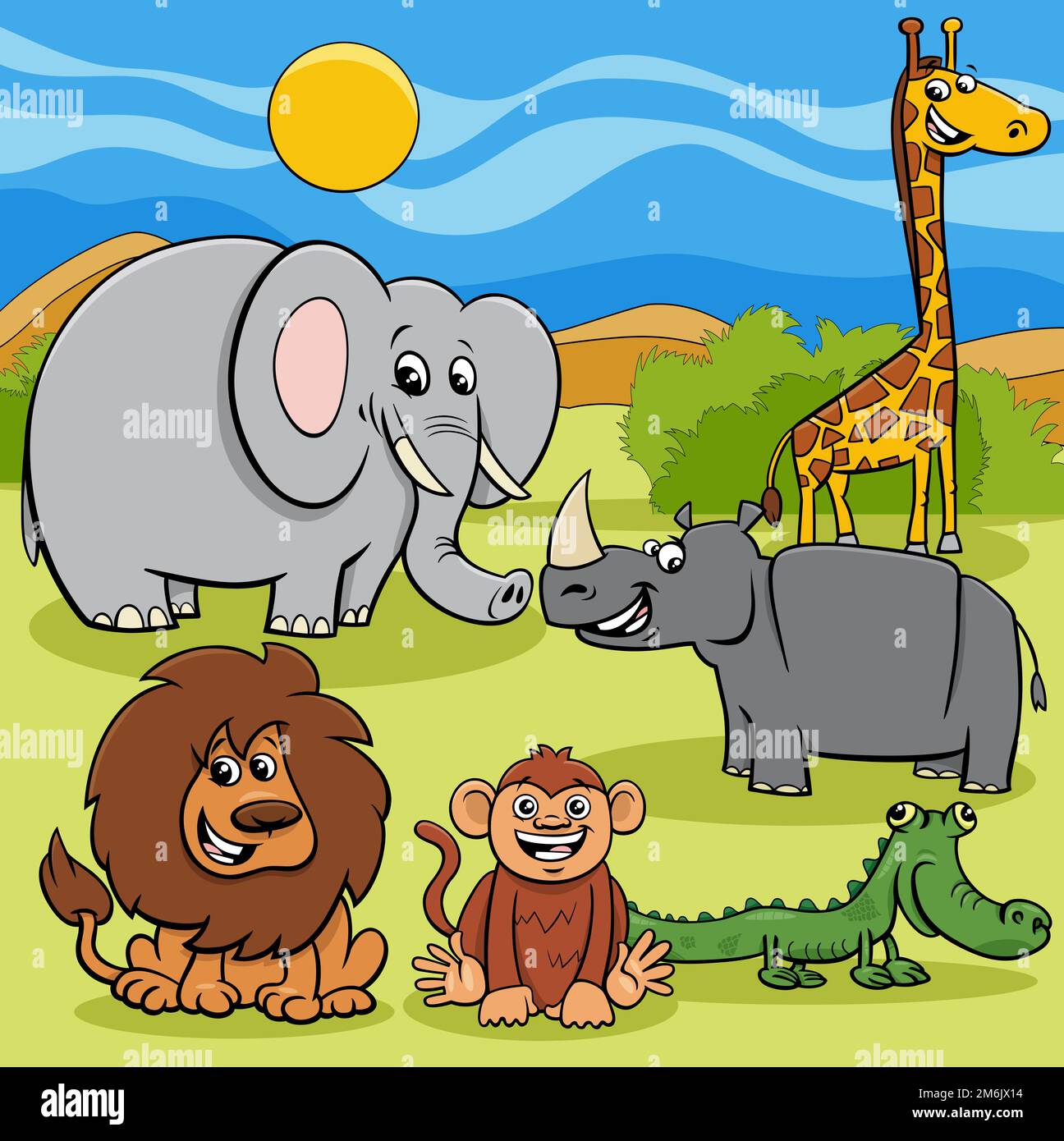 Cartoon wild African animal characters group Stock Photo - Alamy