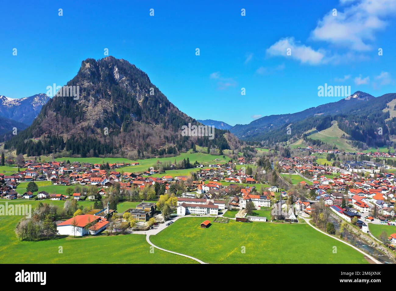 Aerial panorama of Pfronten with sights of the municipality Stock Photo