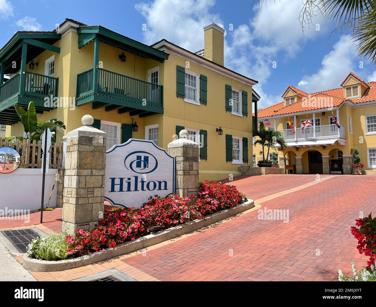 St. Augustine, FL USA - July 14, 2021:  The exterior of the Hilton Hotel in St. Augustine, Florida. Stock Photo