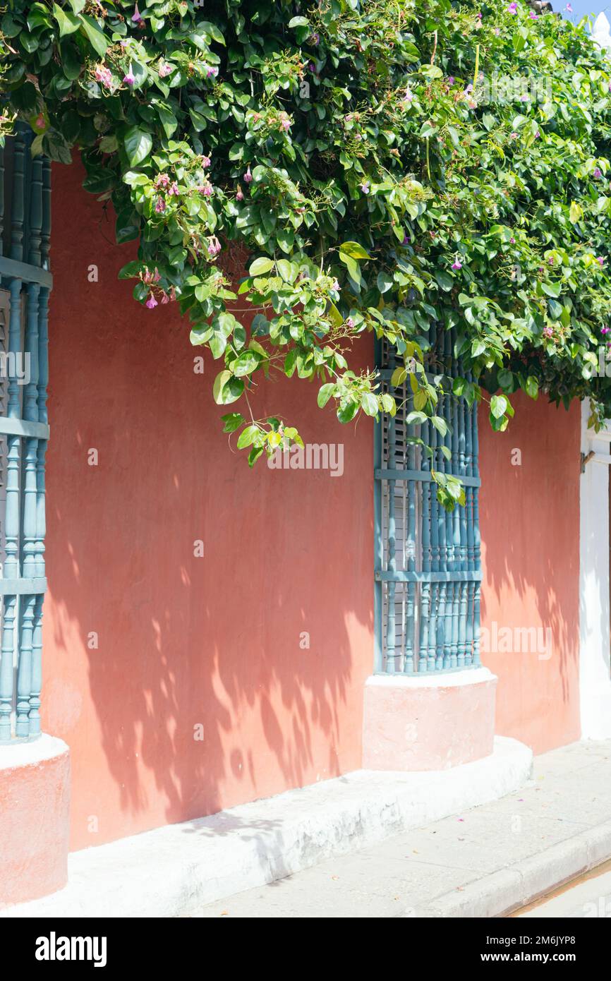 Colourful street of Cartegena. Colonial architectur Stock Photo