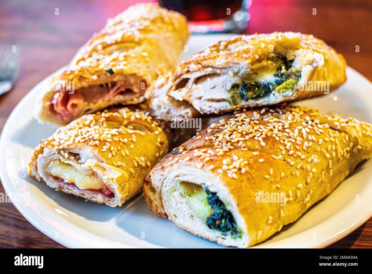 Ham and cheese stromboli and vegetable and cheese stromboli. Stuffed