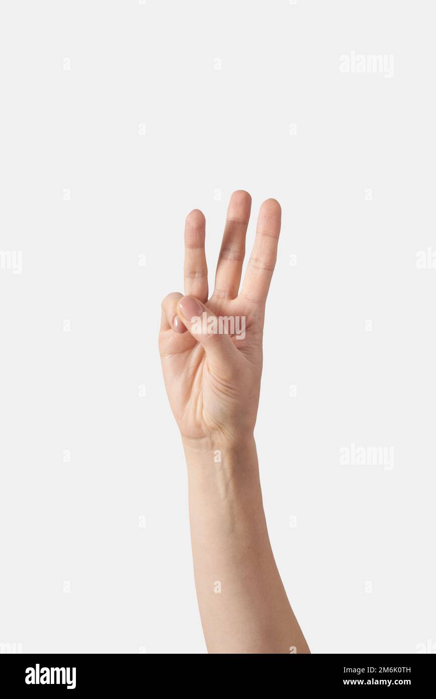 Inner palm count on fingers, male hand in vertical position with 3
