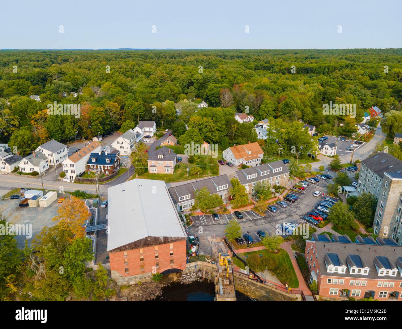 Historic commercial building aerial view on Main Street in historic