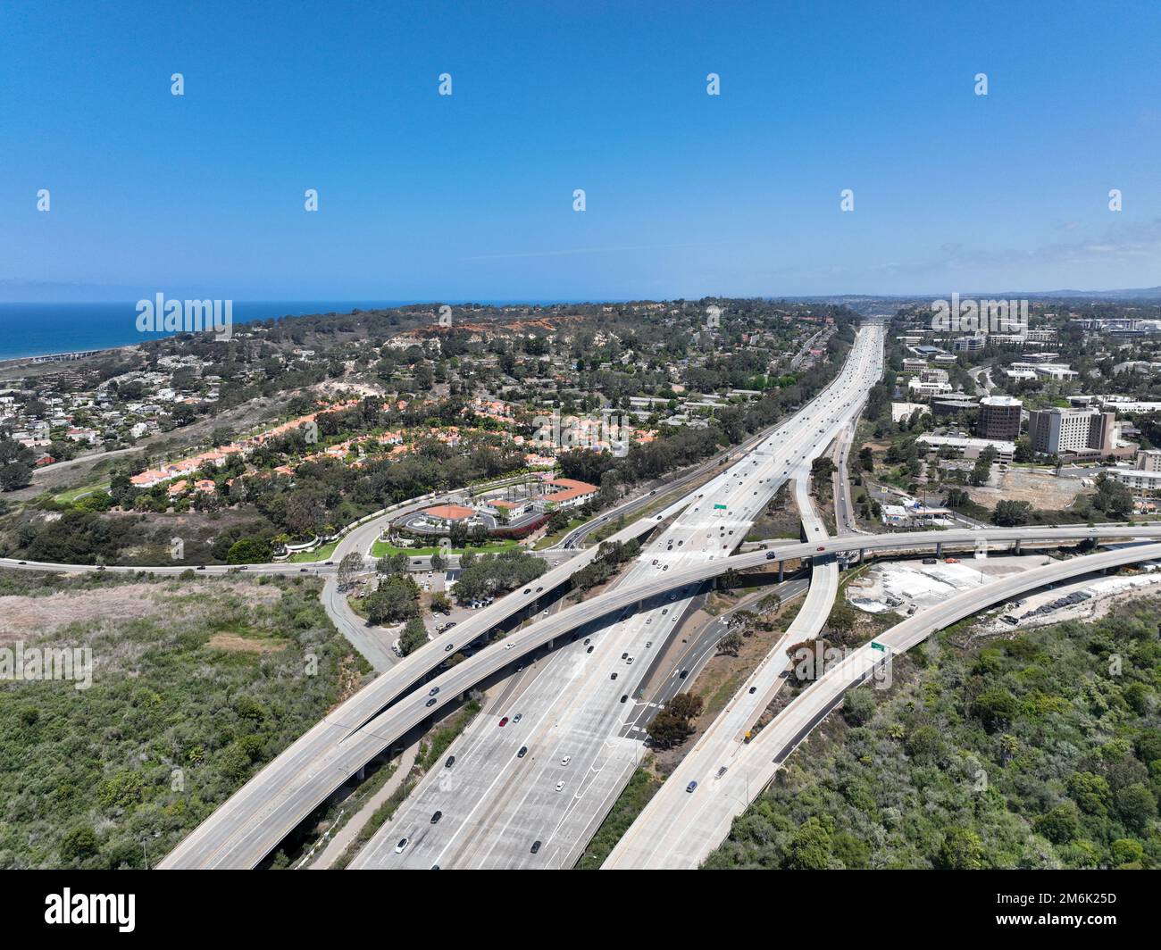 Aerial view of highway interchange and junction, San Diego Freeway