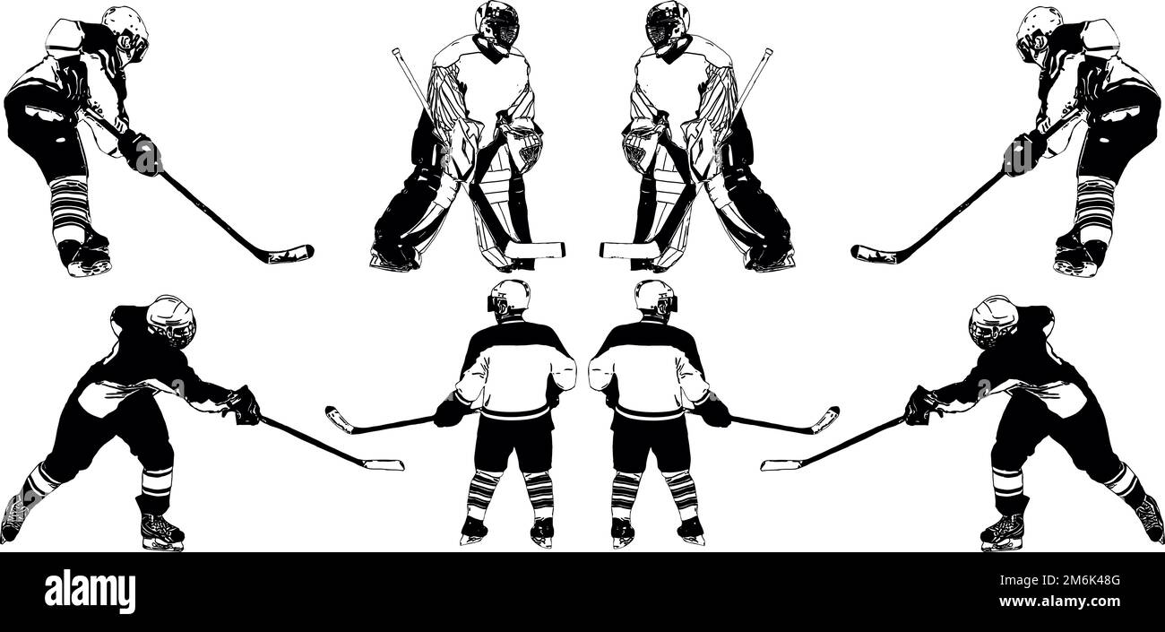 A selection of black and white vector images of players of the hockey