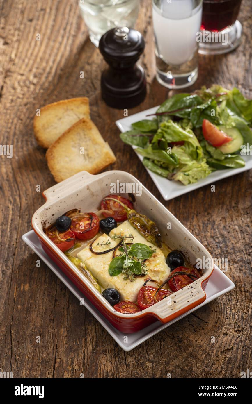 Grilled feta in casserole Stock Photo