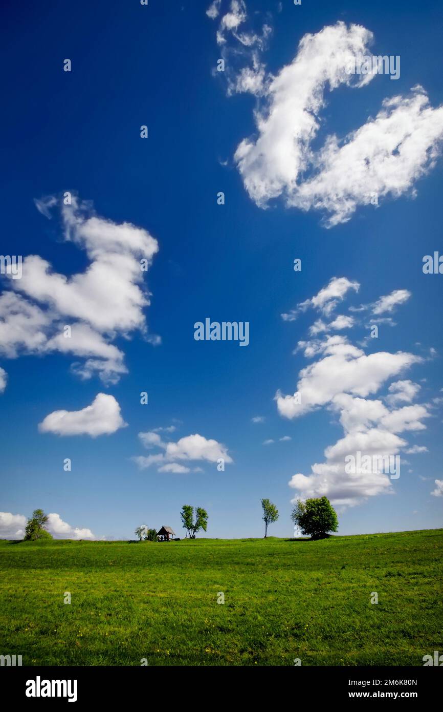 Green landscape with beautiful blue sky and white clouds Stock Photo ...
