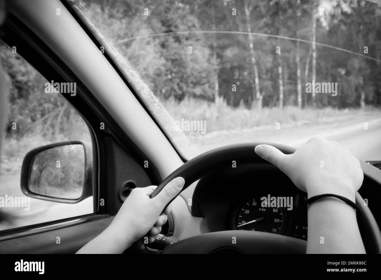 Road trip car view Black and White Stock Photos & Images - Alamy