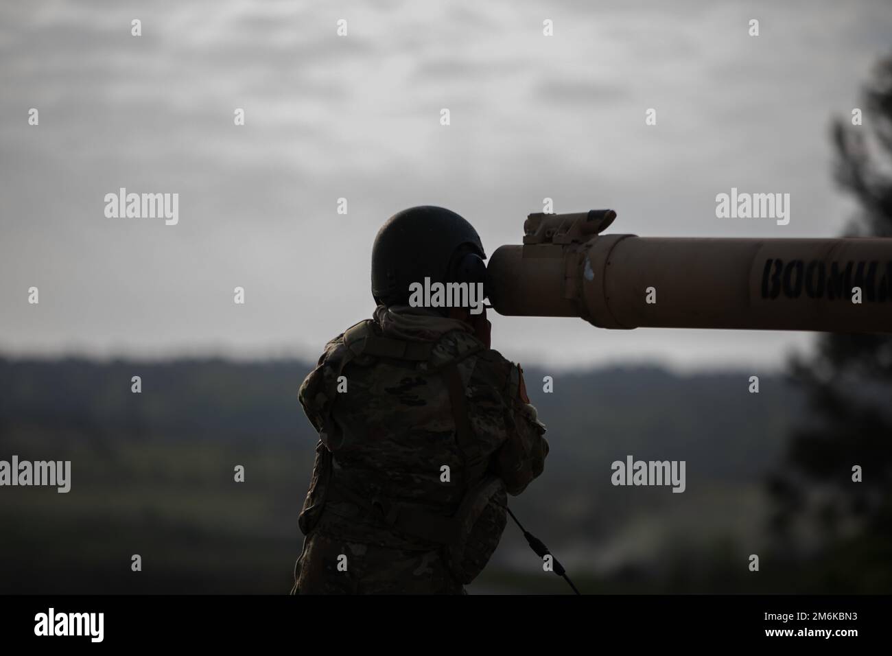 A U.S. Army soldier boresights his weapons system during the Sullivan