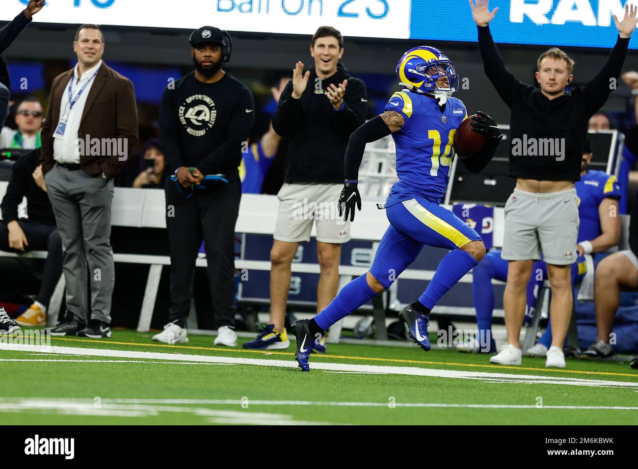 Los Angeles Rams cornerback Cobie Durant (14) runs a route during the NFL  football team's organized team activities Tuesday, May 23, 2023, in  Thousand Oaks, Calif. (AP Photo/Marcio Jose Sanchez Stock Photo - Alamy