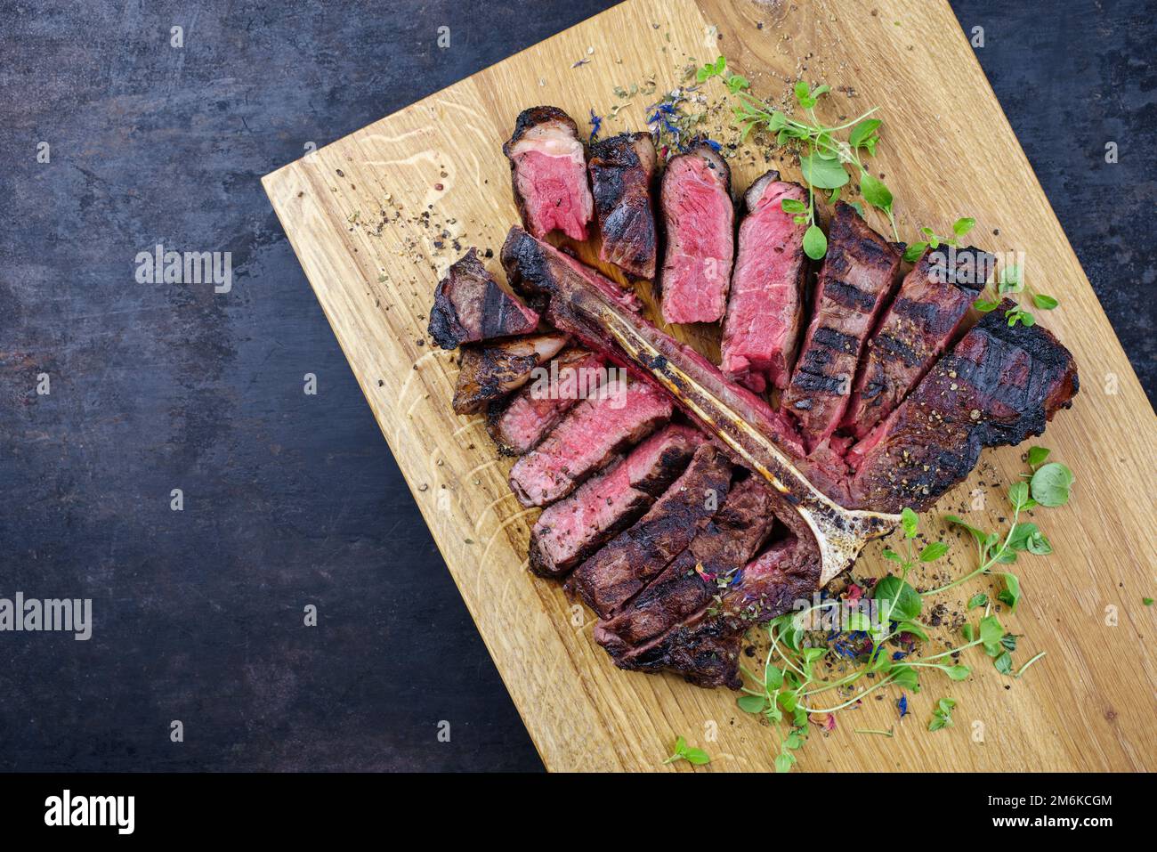 Modern style traditional barbecue dry aged wagyu porterhouse beef steak ...