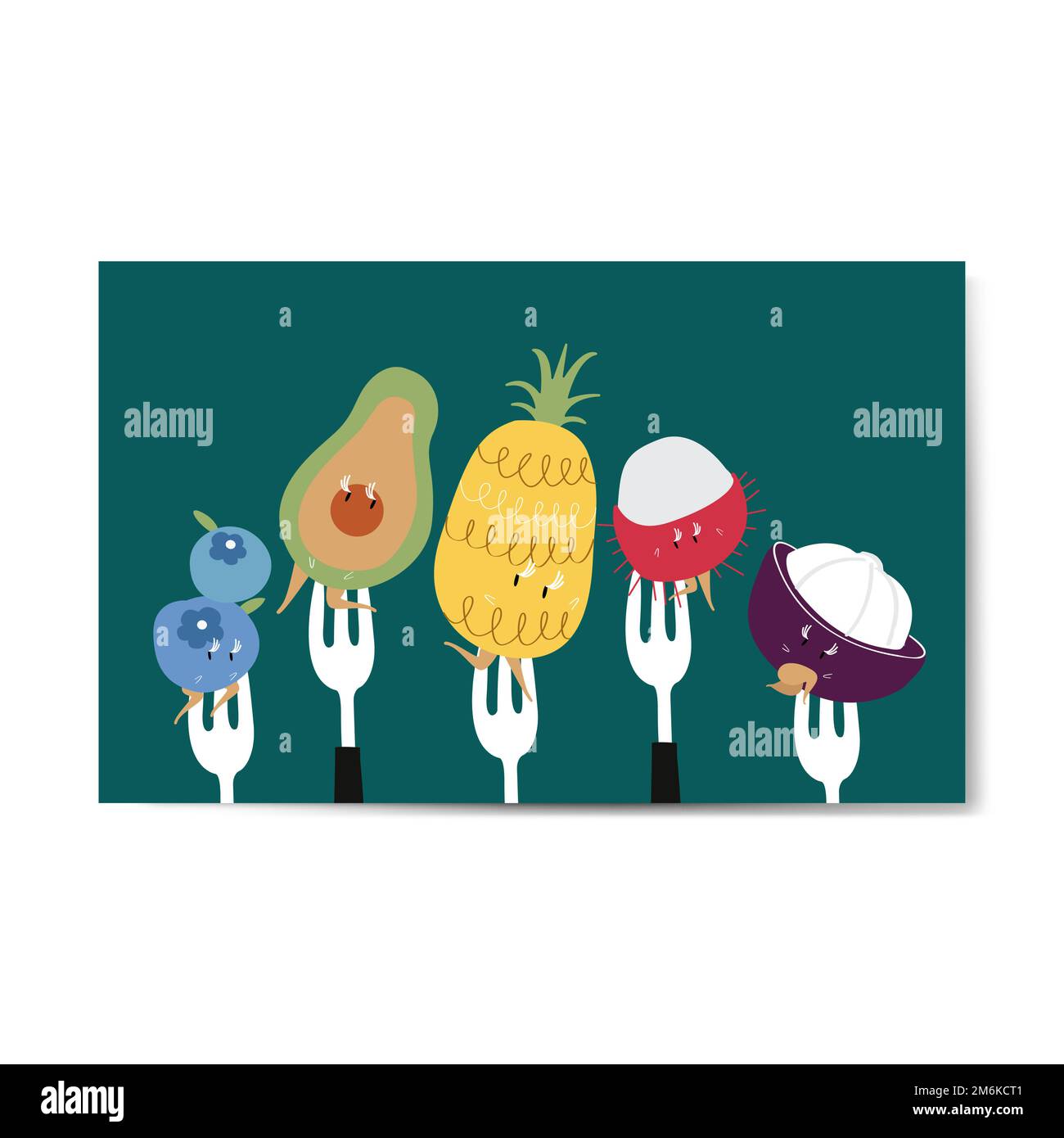 Fresh tropical fruit cartoons on forks vector Stock Vector Image & Art