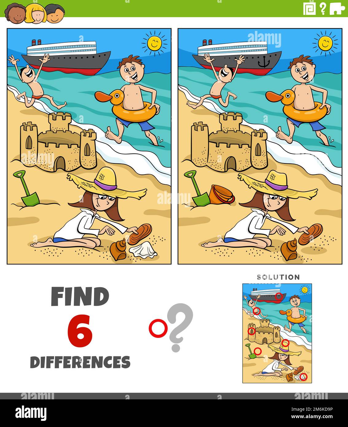 Cartoon illustration of finding the differences between pictures