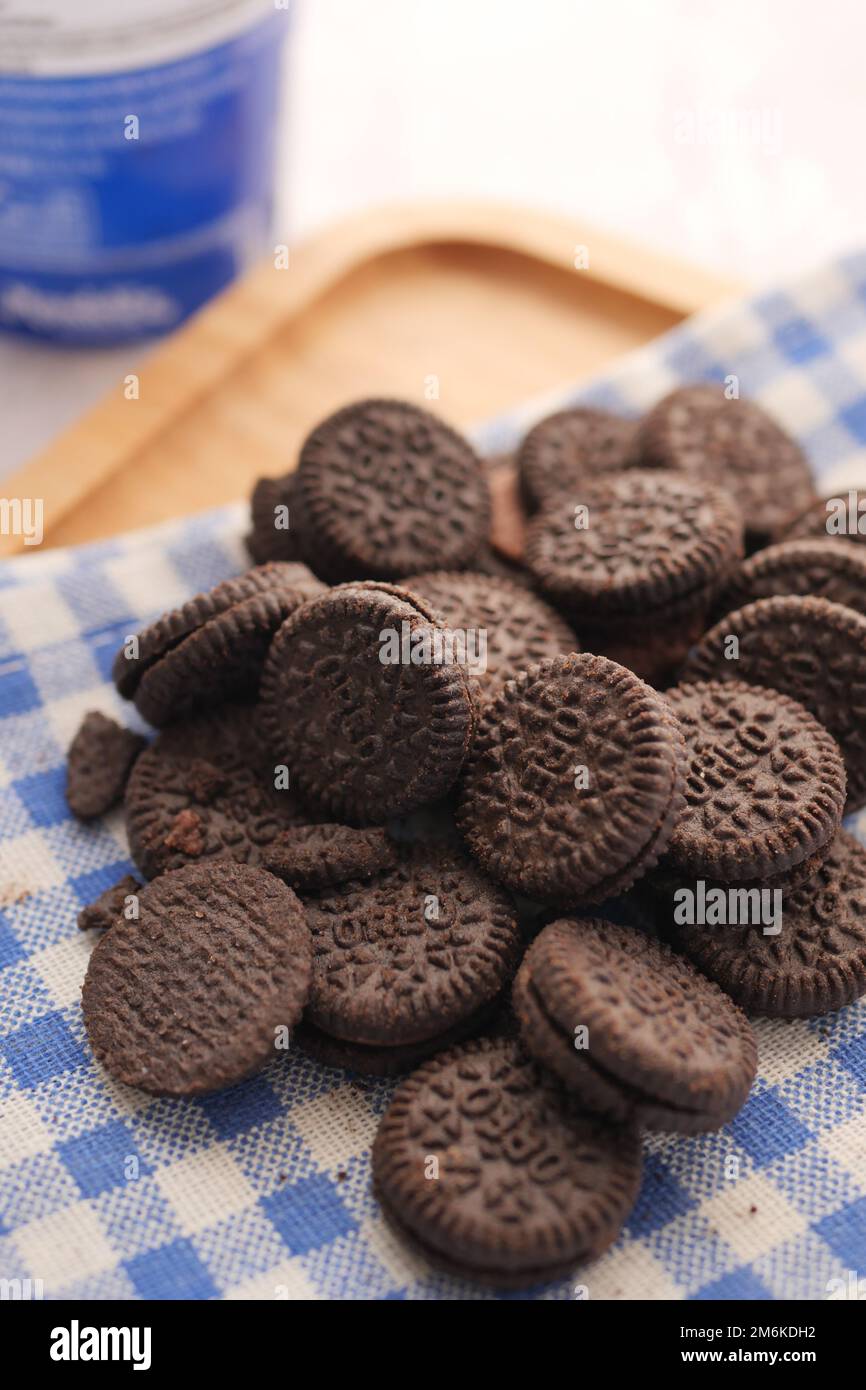dhaka bangladesh 23th may 2021. oreo chocolate biscuits on plate Stock