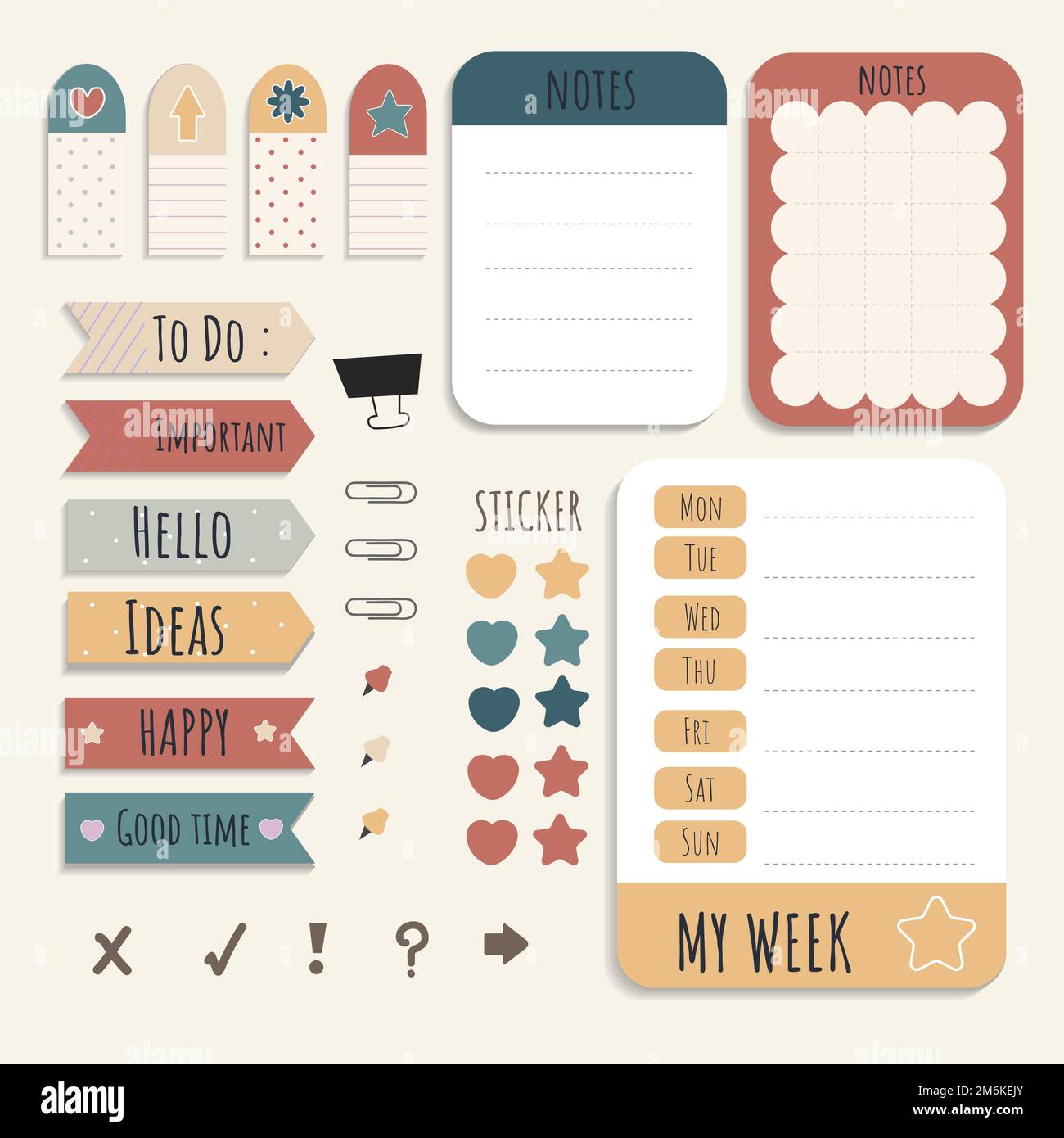 Cute sticky note papers printable set Stock Vector Image & Art Alamy