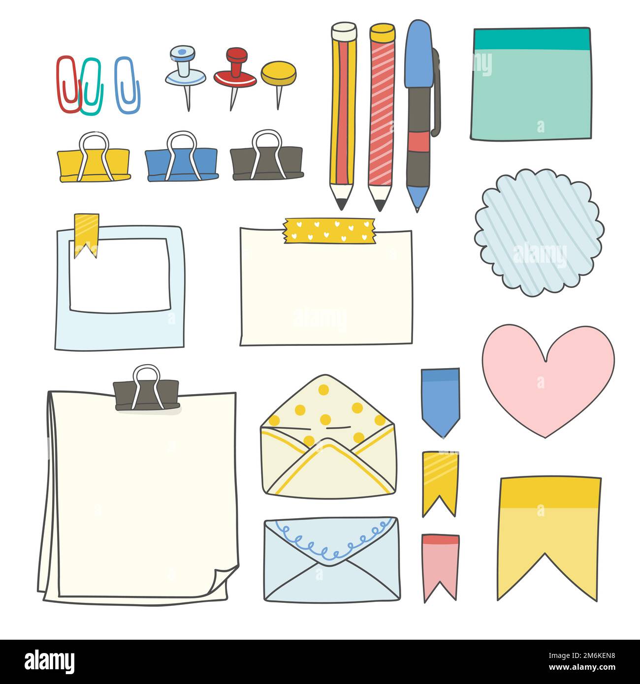 Note papers and office supplies doodle vector set Stock Vector